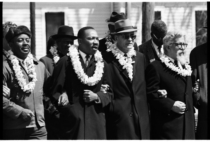 Rev. Ralph Abernathy, Dr. Martin Luther King, Jr., Dr. Ralph Bunche, and Rabbi Abraham Heschel, Selma to Montgomery March