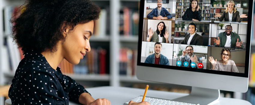 watching webinar on computer