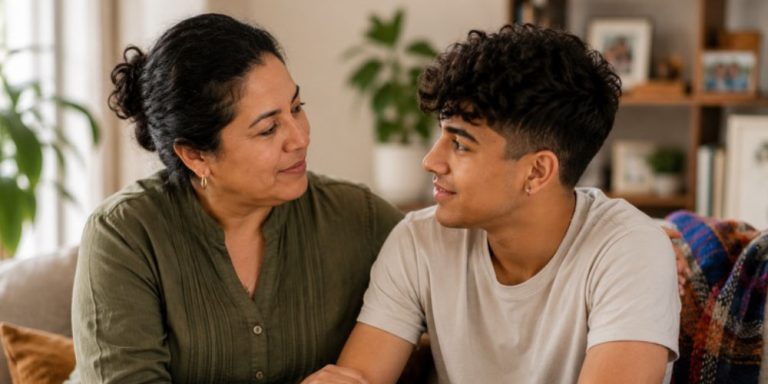 Mother looking at son
