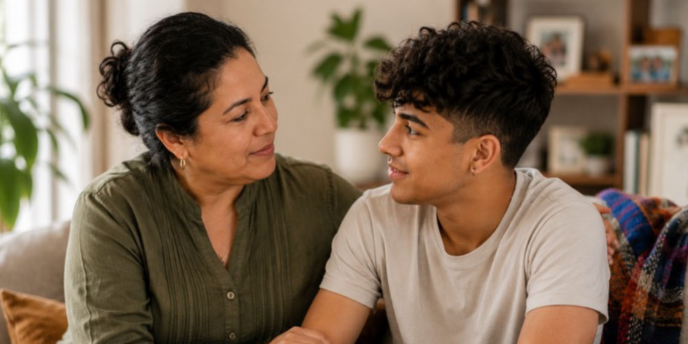 Mother looking at son