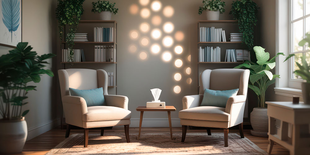 Cozy psychologist therapist office interior