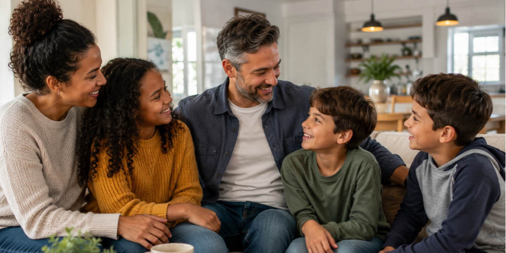 Blended family sitting together