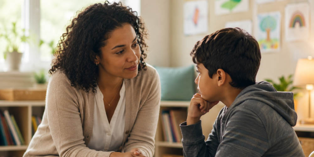 Teacher listening to student