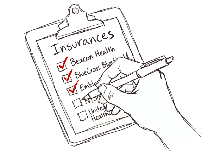 Hand on clipboard with list of insurances