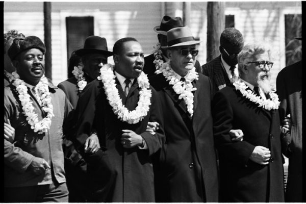 Rev. Ralph Abernathy, Dr. Martin Luther King, Jr., Dr. Ralph Bunche, and Rabbi Abraham Heschel, Selma to Montgomery March
